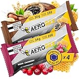 AEROBEE Energieriegel - Powerriegel Probierpaket - 2x Honig, Erdnuss & Kakao + 2x Honig & Cranberry - Haferriegel ohne Zucker idealer Ausdauer- & Energieriegel, Wandernahrung + Mahlzeitenersatz Riegel