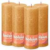 Bolsius Rustik Stumpenkerzen - Ockergelb - Set 4 Stück - Dekorative Haushaltkerzen - Länge Brenndauer 85 Stunden - Unparfümierte - Natürliches Pflanzenwachs - Ohne Palmöl - 19 x 7 cm